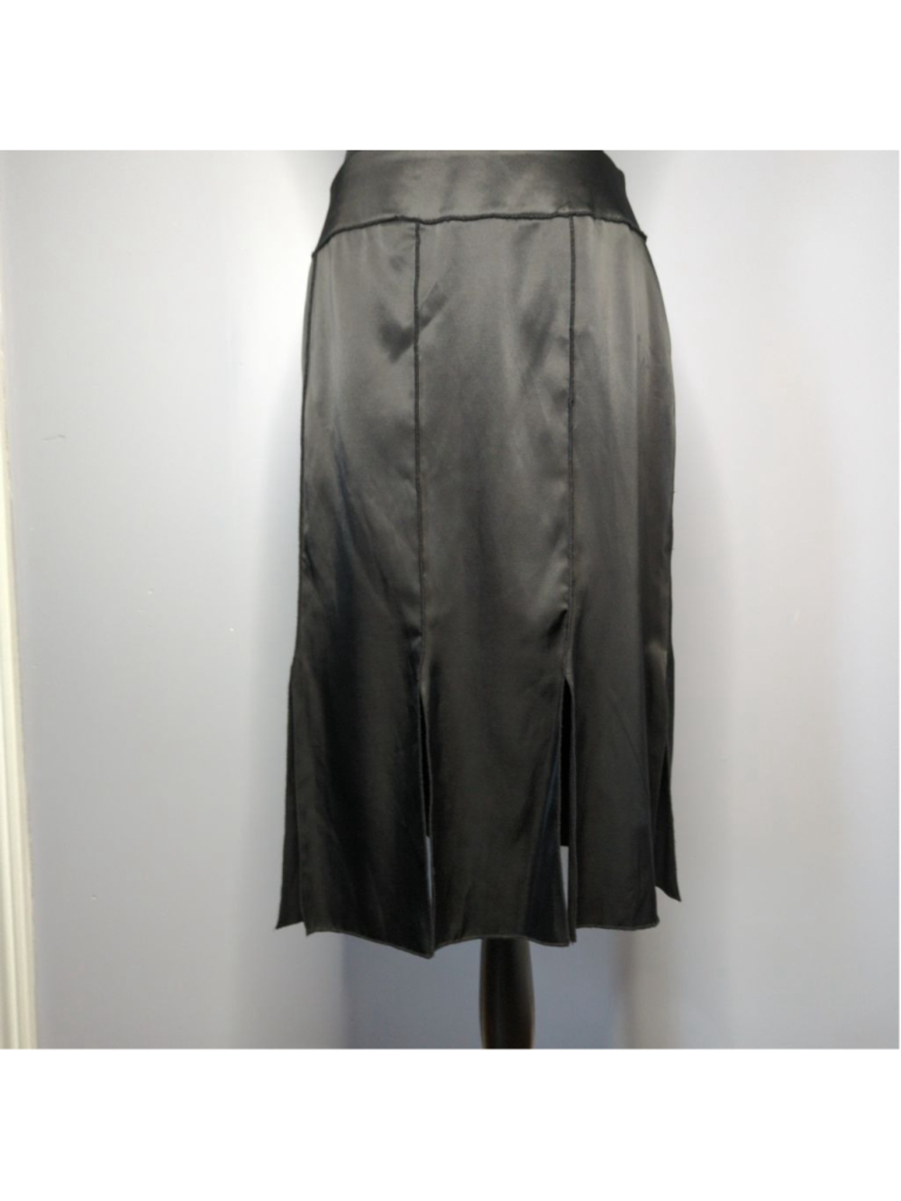 Vtg Nira Nira Black Satin Car Wash Panel Midi Skirt Sz 10 90s Goth Witchy - Picture 11 of 15